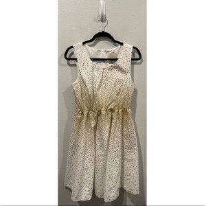 MODCLOTH Spellbinding Gold Polka Dots Antique White Sleeveless Mini Dress
